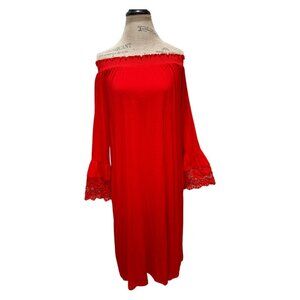 Oso Casuals Red Off The Shoulder Bell Crochet Sleeve Dress w/ Pockets Women's M